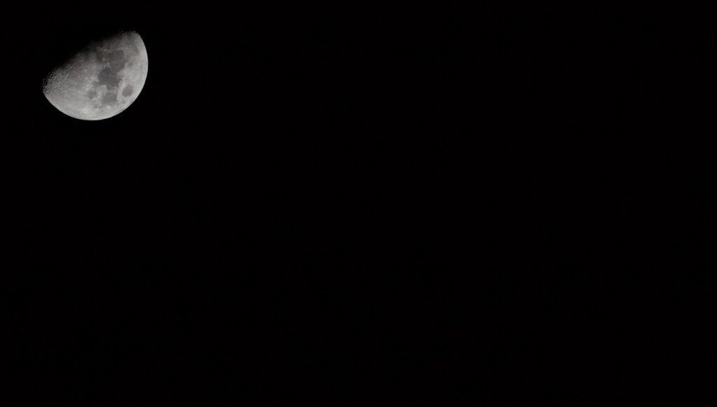 a full moon is seen in the dark sky