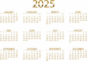 calendar, 2025, date, months, day, year, time, weeks, typography, text, gold