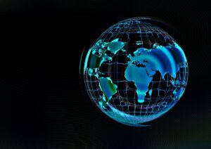 globe, digital, network, blue, black, wireframe, technology, neon, future, virtual, map, earth, connection, abstract, graphic, data, communication, matrix, cyberspace, holographic, ai generated